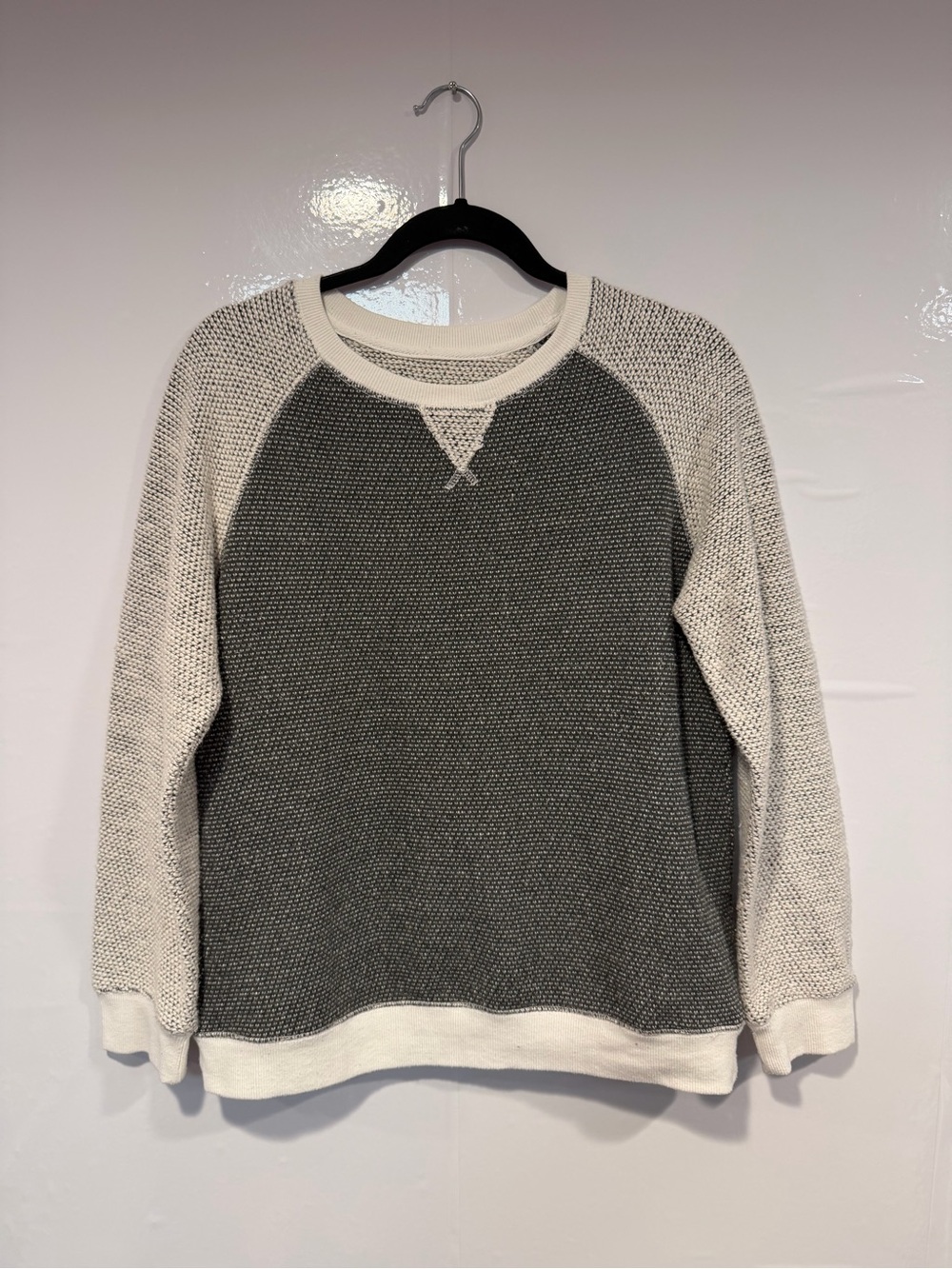 Zyia Active Gray and Cream Raglan Crewneck Sweater